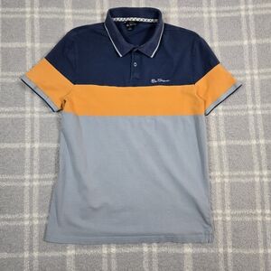 Ben Sherman Color Block Short Sleeve Polo Shirt Navy Orange Blue Size Small